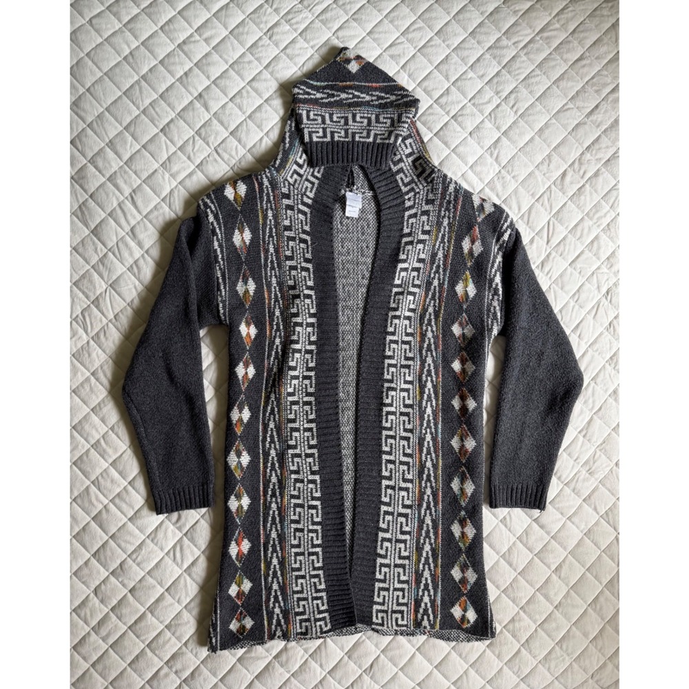 Y2K VTG Northern Angel Long Open Front Cardigan Sz XL Southwestern Aztec Duster - Picture 1 of 4
